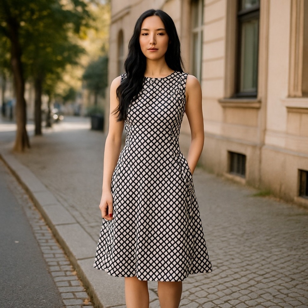 Talbots Fit & Flare Dress Sleeveless Career Party Polka Dot Petite